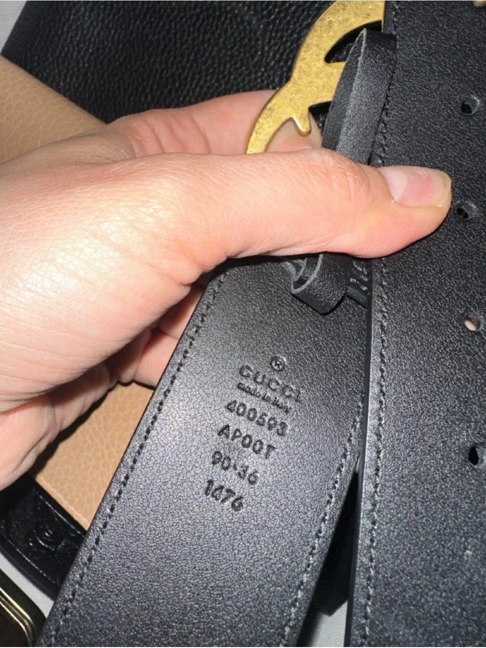 Gucci Black Leather Belt with Gold Double G Buckle